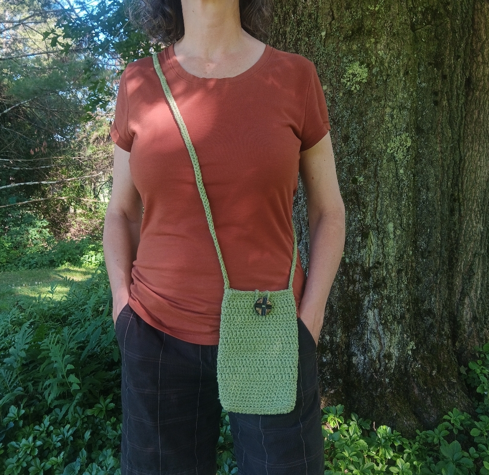 Hand Crafted Hand Crochet Sage Green Crossbody Cell Phone Bag